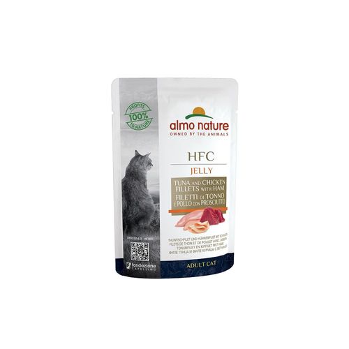 Almo nature hfc jelly gatto con tonno pollo e prosciutto busta
