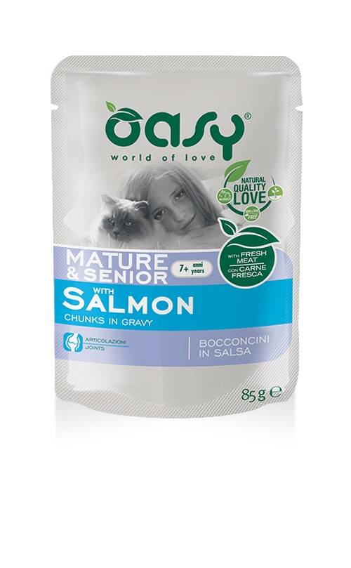 Oasy gatto wet bustina bocconcini mature e senior salmone
