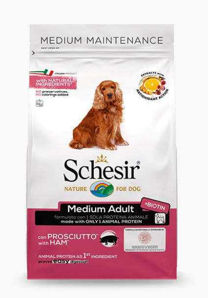 Schesir cane Medium Adult Mantenimento con prosciutto
