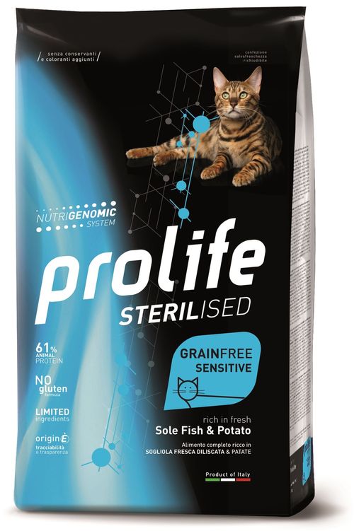 Prolife gatto sterilisedainfree sensitive adult sogliola e patate