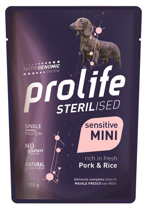 Prolife cane sterilised sensitive adult maiale & riso mini bustina