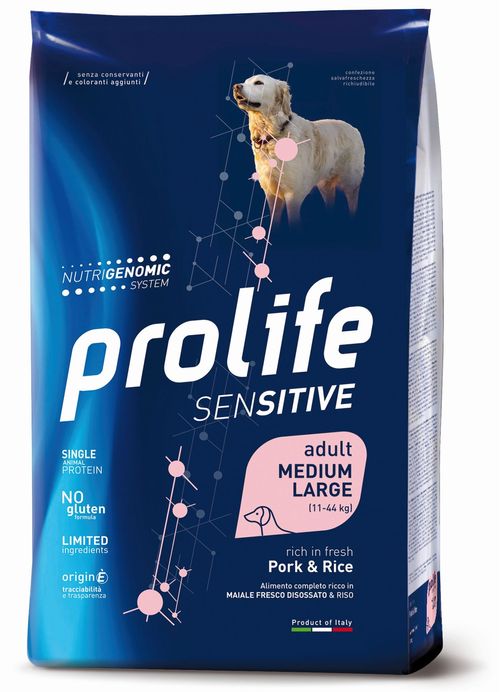Prolife cane sensitive adult maiale & riso medium large