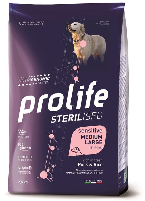 Prolife cane sterilised sensitive adult maiale & riso medium large
