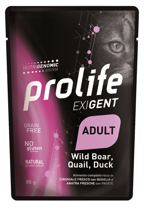 Prolife gatto exigent adult cinghiale quaglia anatra e patate bustina