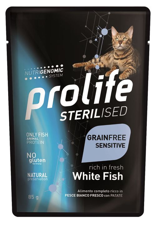 Prolife gatto sterilised adultainfree sensitive pesce bianco bustina
