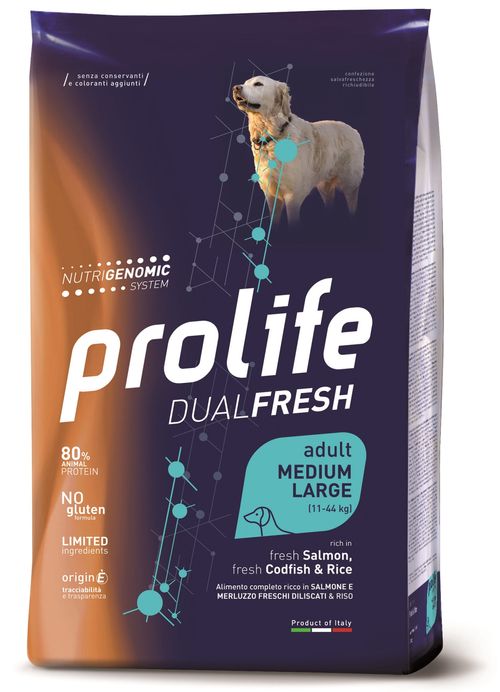 Prolife cane dualfresh adult salmone merluzzo & riso medium large