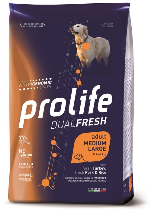 Prolife cane dualfresh adult tacchino maiale & riso medium large