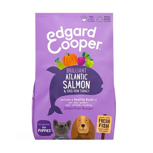 Edgard & Cooper Puppy Carne Fresca Di Salmone E Tacchino Allevato A Terra Senza Cereali