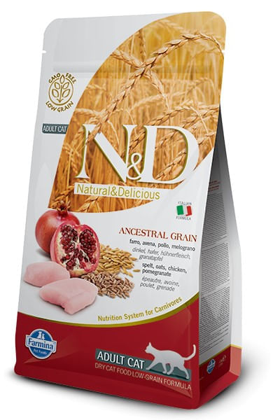 Farmina n&d low grain gatto farro avena pollo melograno