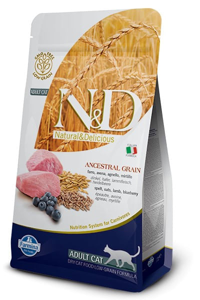 Farmina n&d low grain gatto farro avena agnello e mirtillo