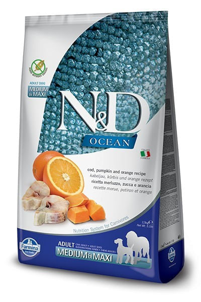 Farmina n&d ocean adult medium maxi merluzzo zucca e arancia