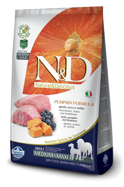 Farmina n&d pumpkin grain free adult medio maxi agnello zucca e mirtillo