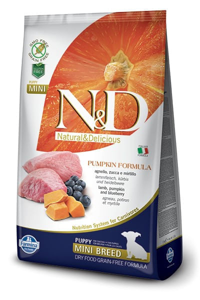 Farmina n&d pumpkin grain free puppy mini agnello zucca e mirtillo