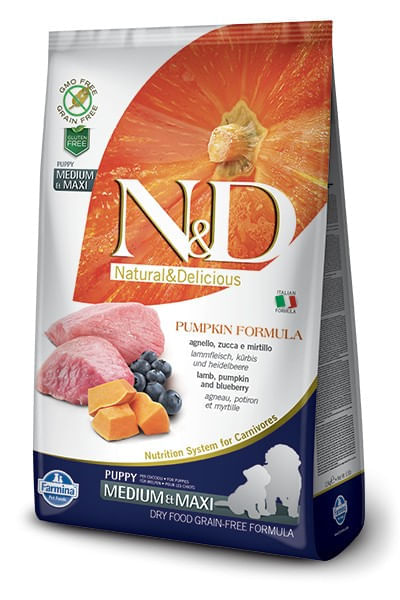 Farmina n&d pumpkin grain free puppy medio maxi agnello zucca e mirtillo