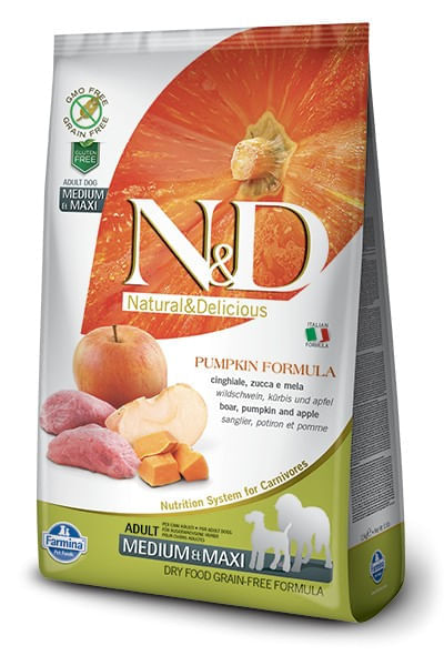 Farmina n&d pumpkin grain free adult medio maxi cinghiale zucca e mela