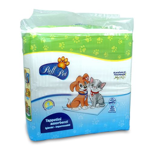 Puff Pet Tappetini assorbenti profumati 60x60 con adesivi 60 pz