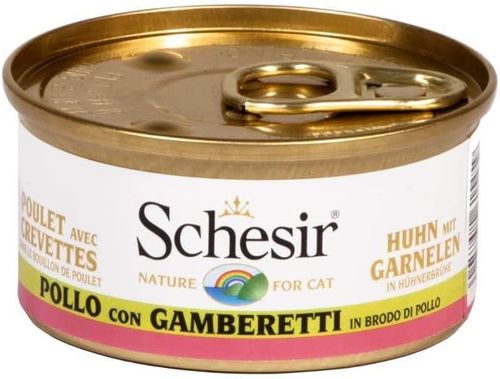 Schesir gatto pollo con gamberetti in brodo di pesce