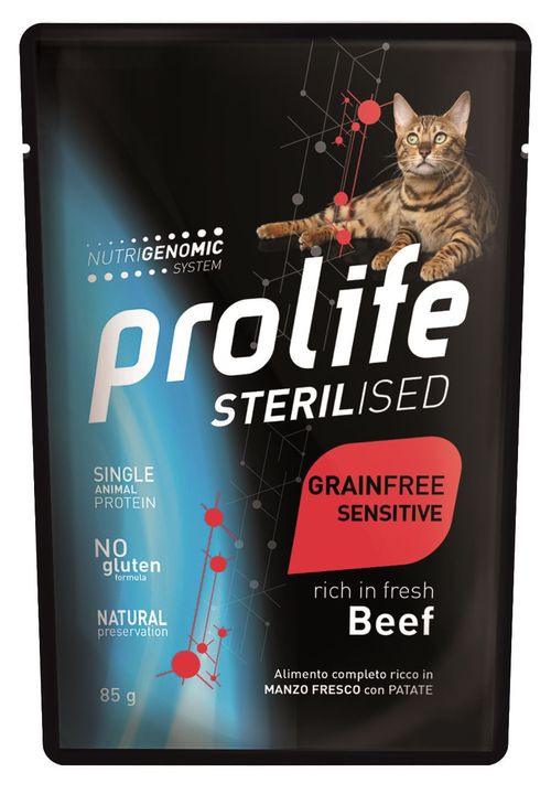 Prolife gatto sterilised adult grainfree sensitive manzo bustina