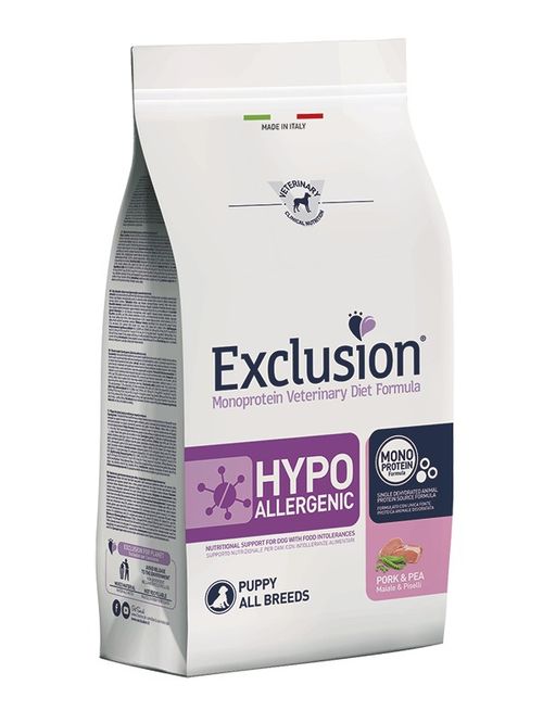 Exclusion diet formula hypoallergenic puppy maiale e piselli all breeds