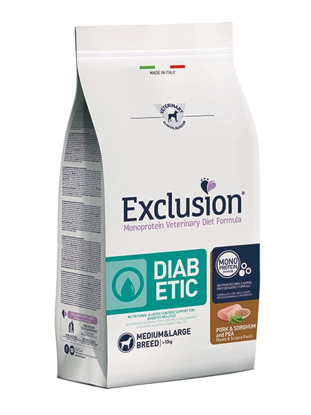 Exclusion diet formula diabetic maiale sorgo e piselli medium large breed