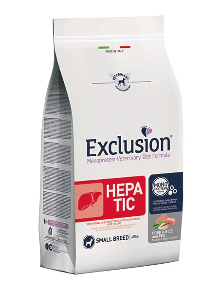Exclusion diet formula hepatic maiale riso e piselli small breed