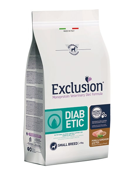 Exclusion diet formula diabetic maiale sorgo e piselli small breed