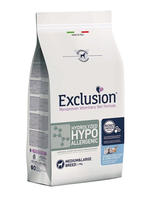 Exclusion diet hydrolyzed hypoallergenic fish & corn starch medium large breed