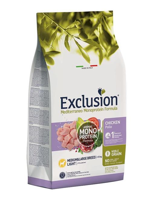 Exclusion mediterraneo adult light medium & large breed pollo