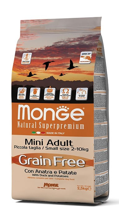 Monge cane grain free mini adult anatra e patate
