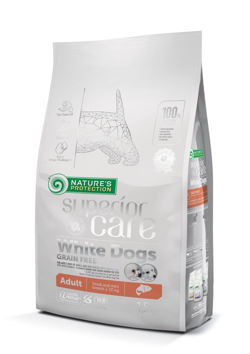 Nature's Protection Superior Care white dogs small salmone