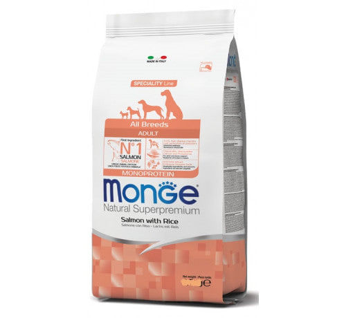 MONGE NATURAL Superpremium per Cane Adult All Breeds con Salmone e Riso da 12 Kg