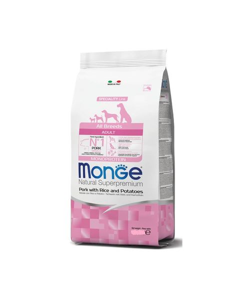 MONGE NATURAL Superpremium per Cane Adult All Breeds con Maiale Riso e Patate da 12 Kg